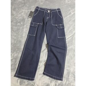 True Religion Jeans Womens 26 Blue SN Cargo Wide Leg Relaxed Denim Cargo Pants